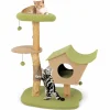Tangkula Cat Tree, Solid Wood Cat Tower with Jute Scratching Post, Cat Condo, Perch, Jingling Ball