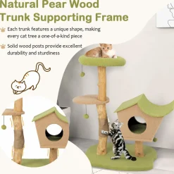 Tangkula Cat Tree, Solid Wood Cat Tower with Jute Scratching Post, Cat Condo, Perch, Jingling Ball