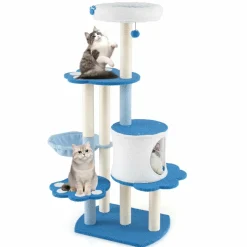 Tangkula Cat Tree Tower, 54 Inch Tall Cat Tree with Cat Condo, Hammock, Dangling Ball
