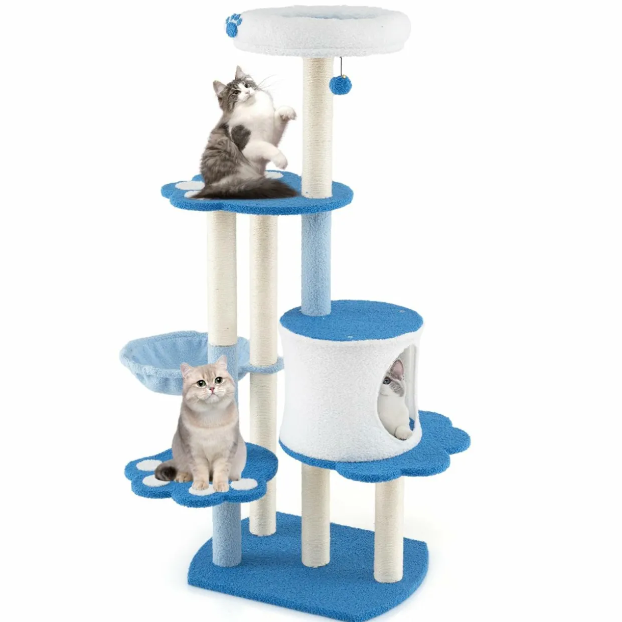 Tangkula Cat Tree Tower, 54 Inch Tall Cat Tree with Cat Condo, Hammock, Dangling Ball