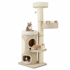 Tangkula Cat Tree Tower, 61 Inch Multi-level Tall Cat Tower with 2-Story Cat Condo, Top Perch, Sisal Scratching Posts & Carpet