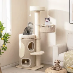 Tangkula Cat Tree Tower, 61 Inch Multi-level Tall Cat Tower with 2-Story Cat Condo, Top Perch, Sisal Scratching Posts & Carpet