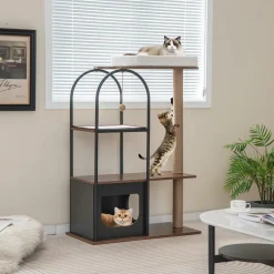 Tangkula Cat Tree Tower, 47 Inch Modern Cat Tree with Metal Frame, Top Perch Cat Bed