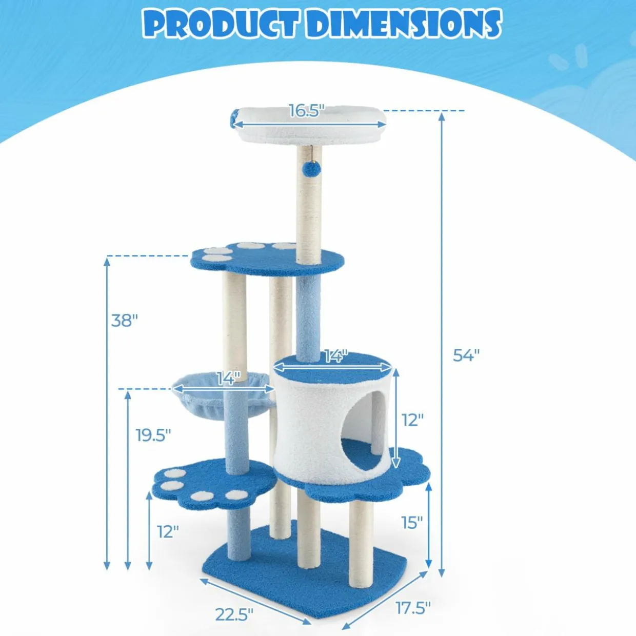 Tangkula Cat Tree Tower, 54 Inch Tall Cat Tree with Cat Condo, Hammock, Dangling Ball