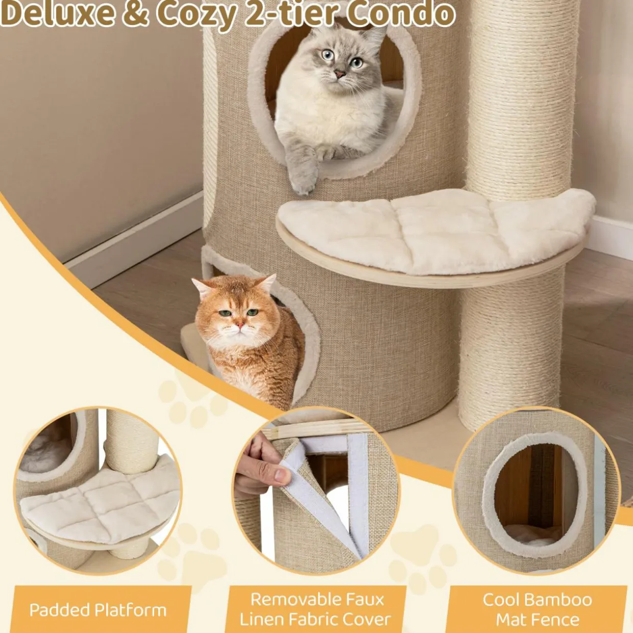 Tangkula Cat Tree Tower, 61 Inch Multi-level Tall Cat Tower with 2-Story Cat Condo, Top Perch, Sisal Scratching Posts & Carpet
