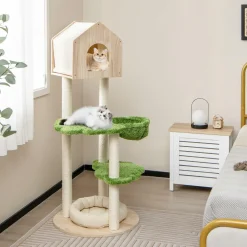 Tangkula Cat Tree Tower, Multi-Level Modern Wood Cat Tower with Sisal Scratching Posts