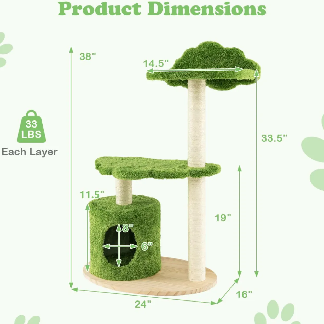 Tangkula Cat Tree Tower, Multi-Level Modern Wood Cat Tower, 38"