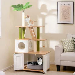 Tangkula Cat Tree with Litter Box Enclosure, 2-in-1 Cat Tower with Condo