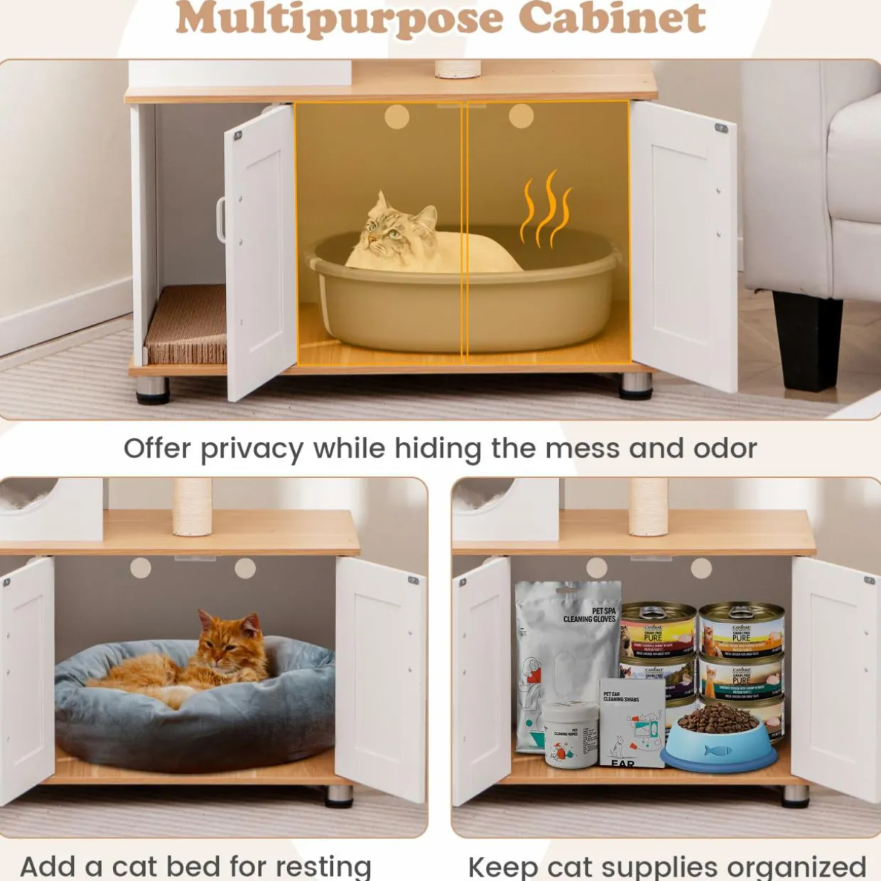 Tangkula Cat Tree with Litter Box Enclosure, 2-in-1 Cat Tower with Condo