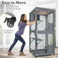 Tangkula Catio Outdoor Cat Enclosure, Wooden Cat House on Wheels, 31.5