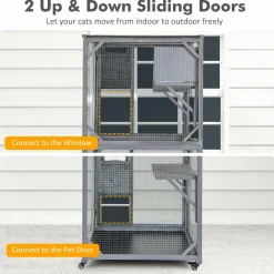 Tangkula Catio Outdoor Cat Enclosure, Wooden Cat House on Wheels, 31.5