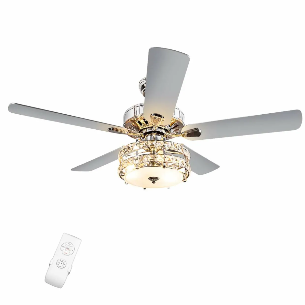 Tangkula Ceiling Fan with Crystal Light, 52 Inches Classical Ceiling Fan with Remote Control & 5 Iron Reversible Blades