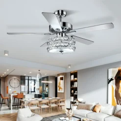 Tangkula Ceiling Fan with Crystal Light, 52 Inches Classical Ceiling Fan with Remote Control & 5 Iron Reversible Blades