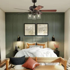 Tangkula Ceiling Fan with Lights 52 Inch, Industrial Pull Chain Ceiling Fan with Lighting