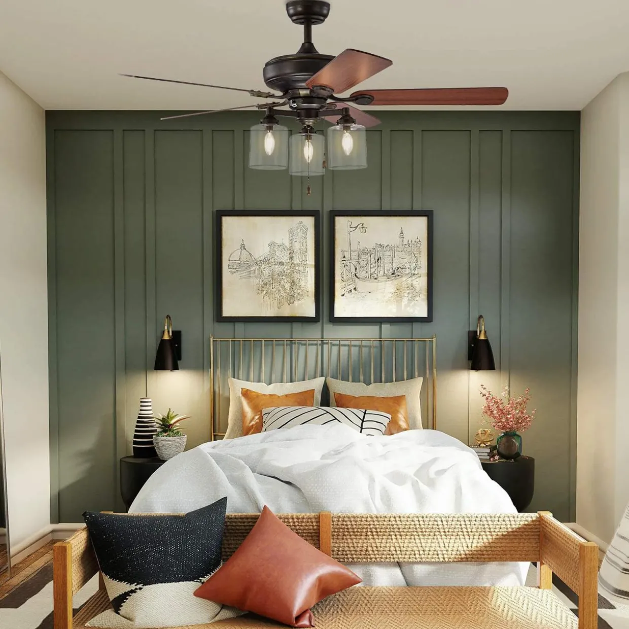Tangkula Ceiling Fan with Lights 52 Inch, Industrial Pull Chain Ceiling Fan with Lighting