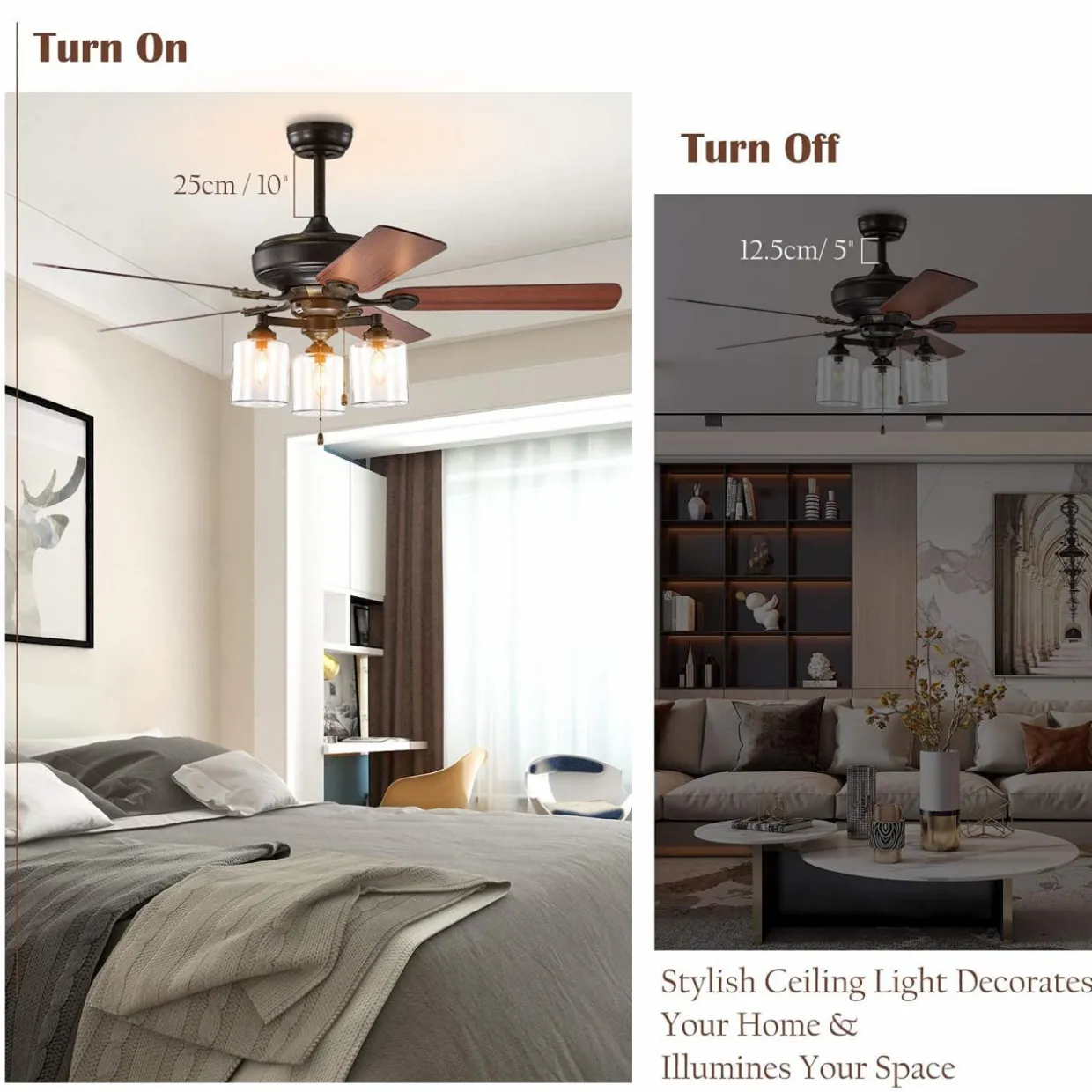 Tangkula Ceiling Fan with Lights 52 Inch, Industrial Pull Chain Ceiling Fan with Lighting