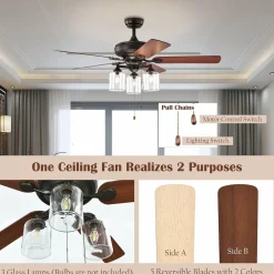 Tangkula Ceiling Fan with Lights 52 Inch, Industrial Pull Chain Ceiling Fan with Lighting