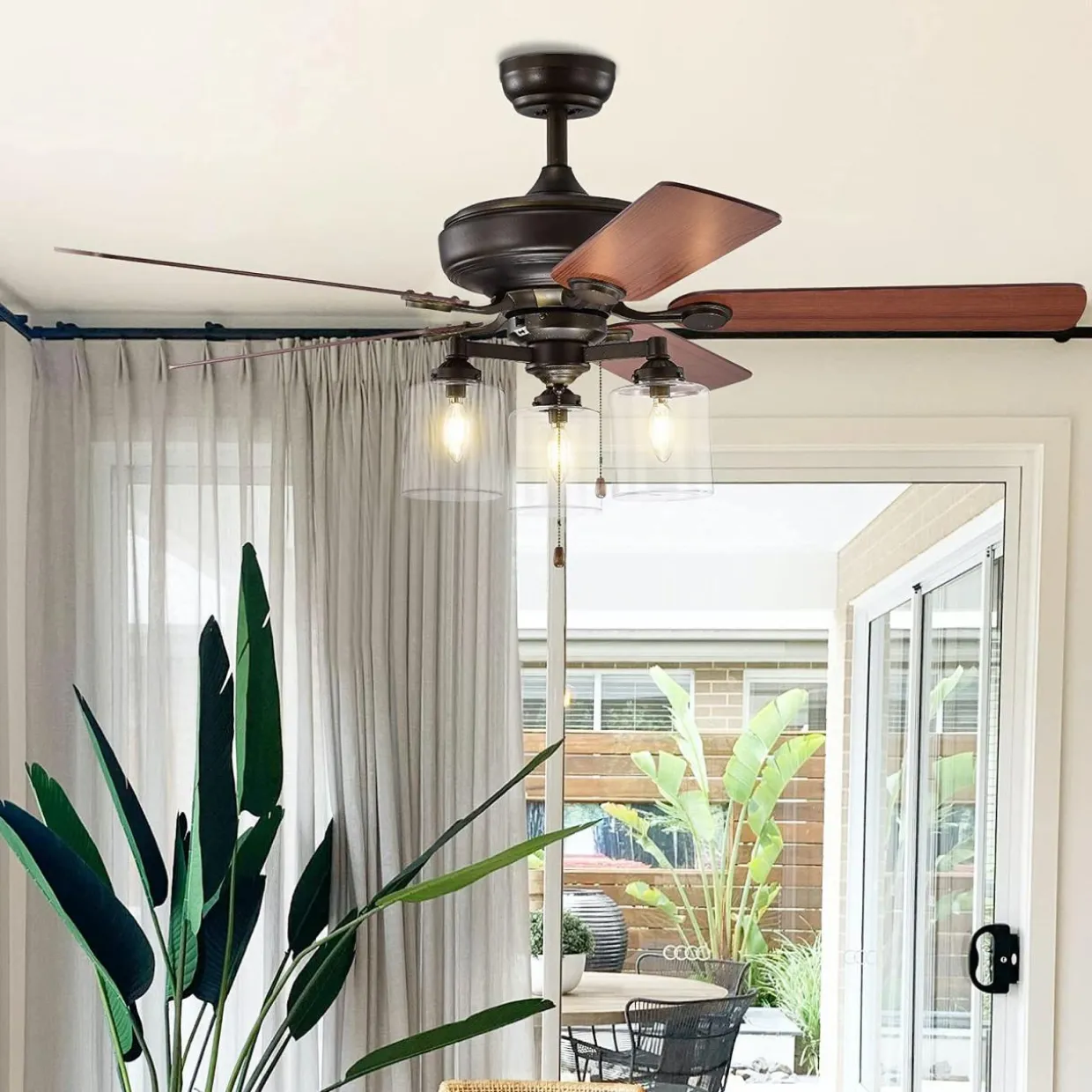 Tangkula Ceiling Fan with Lights 52 Inch, Industrial Pull Chain Ceiling Fan with Lighting