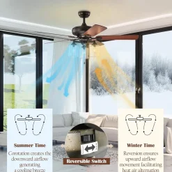 Tangkula Ceiling Fan with Lights 52 Inch, Industrial Pull Chain Ceiling Fan with Lighting