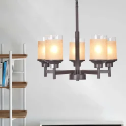 Tangkula Chandelier Home Hall Living Room Modern Pendent Light Ceiling Lamp (Antique Bronze, 5 Lights)