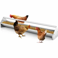 Tangkula Chicken Feeding Trough, 45 Inch Long Heavy Duty Galvanized Steel Coop Feeder with Drainage Holes
