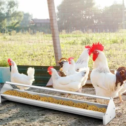 Tangkula Chicken Feeding Trough, 45 Inch Long Heavy Duty Galvanized Steel Coop Feeder with Drainage Holes