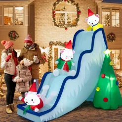 Tangkula Christmas Inflatable Polar Bear Slide Scene Decoration