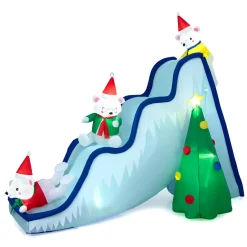 Tangkula Christmas Inflatable Polar Bear Slide Scene Decoration