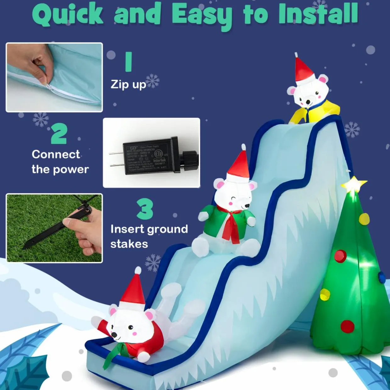 Tangkula Christmas Inflatable Polar Bear Slide Scene Decoration