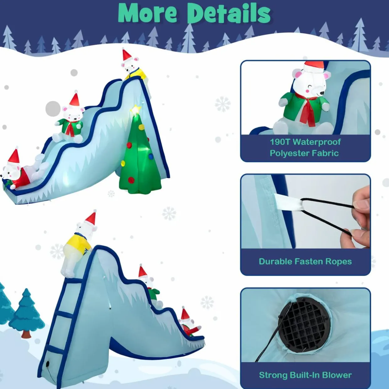 Tangkula Christmas Inflatable Polar Bear Slide Scene Decoration