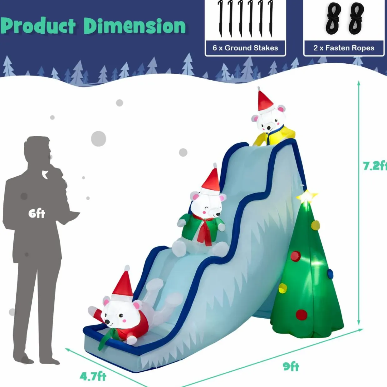 Tangkula Christmas Inflatable Polar Bear Slide Scene Decoration