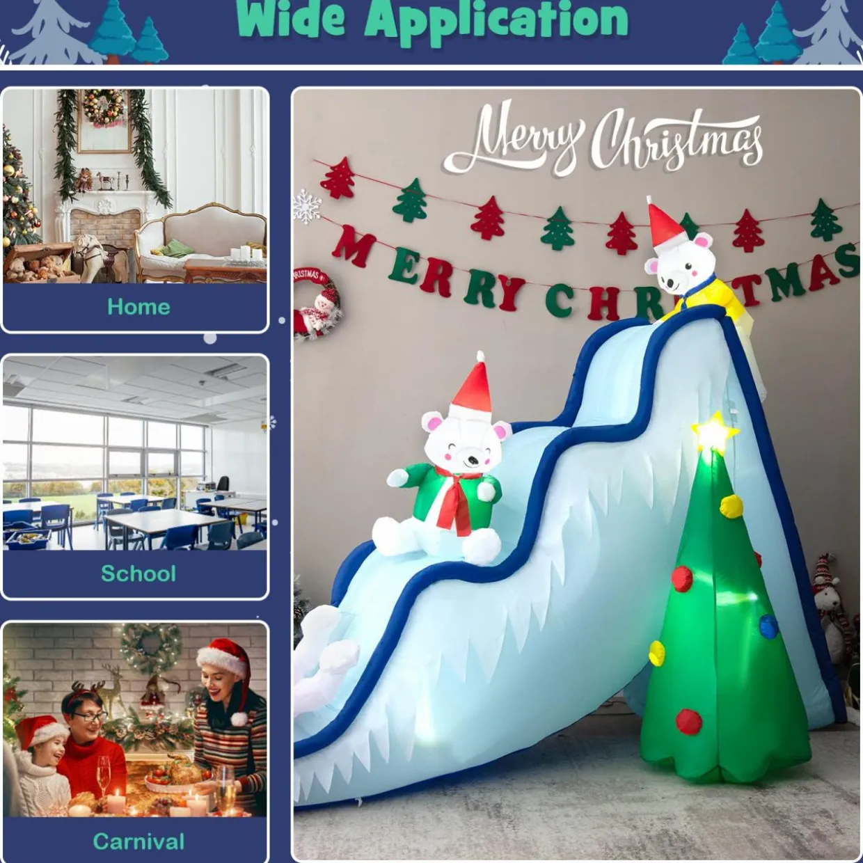 Tangkula Christmas Inflatable Polar Bear Slide Scene Decoration