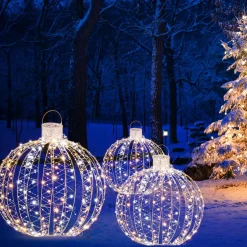 Tangkula Christmas LED Light Balls for Tree (3 Pack), Lighted Sphere with 180 Warm White & 180 White LED Lights
