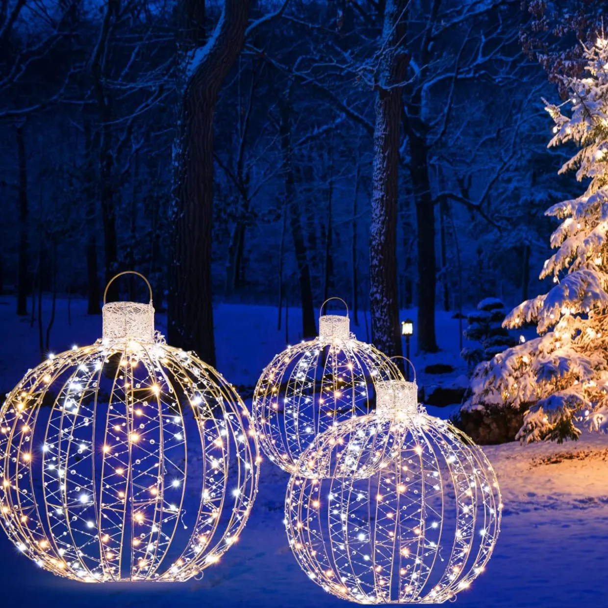 Tangkula Christmas LED Light Balls for Tree (3 Pack), Lighted Sphere with 180 Warm White & 180 White LED Lights