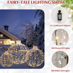 Tangkula Christmas LED Light Balls for Tree (3 Pack), Lighted Sphere with 180 Warm White & 180 White LED Lights