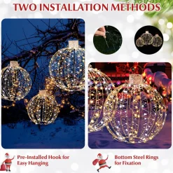 Tangkula Christmas LED Light Balls for Tree (3 Pack), Lighted Sphere with 180 Warm White & 180 White LED Lights