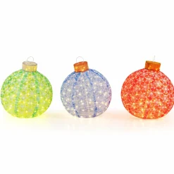 Tangkula Christmas Lighted Pop up Ornaments Set of 3, Outdoor Xmas Lighted Hanging Lanterns with Warm White LED Lights