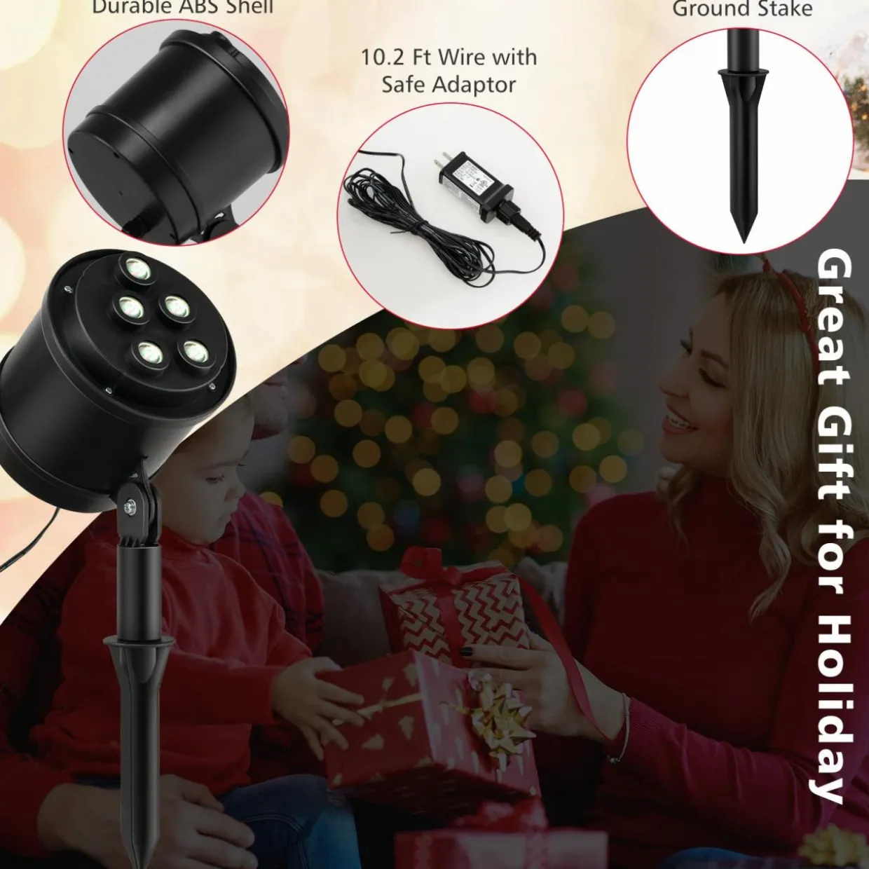 Tangkula Christmas Projector Light, Rotating LED Projection Lamp with 60-degree Adjustable Angle