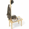 Tangkula Coat Rack with End Table, Solid Wood Coat Tree with 2-in-1 Side Table & 3 Hooks for Hats, Bags & Coats
