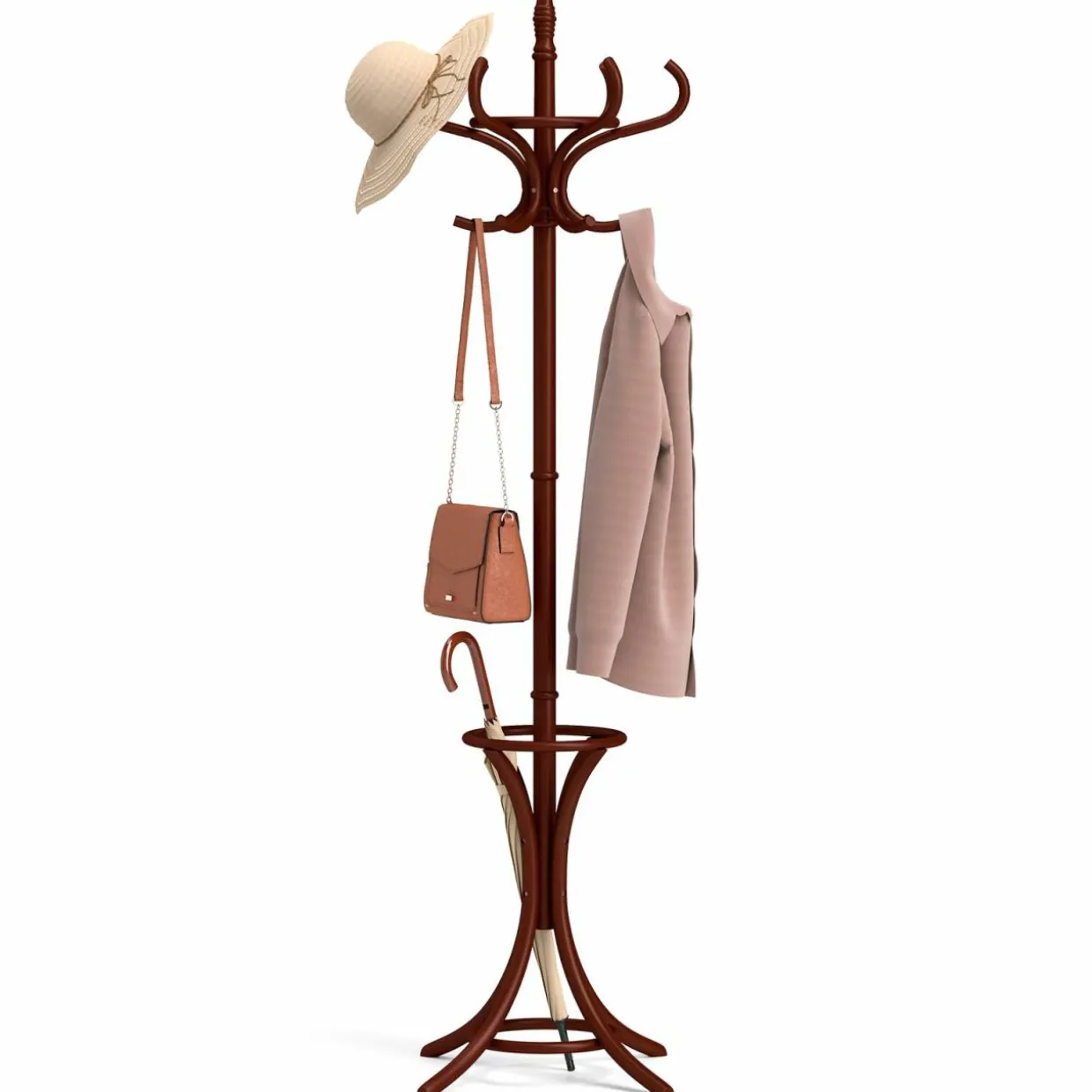 Tangkula Coat Rack with Umbrella Holder, 73 Inch Freestanding Coat Hanger Stand with 12 Hooks