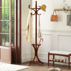 Tangkula Coat Rack with Umbrella Holder, 73 Inch Freestanding Coat Hanger Stand with 12 Hooks