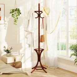 Tangkula Coat Rack with Umbrella Holder, 73 Inch Freestanding Coat Hanger Stand with 12 Hooks