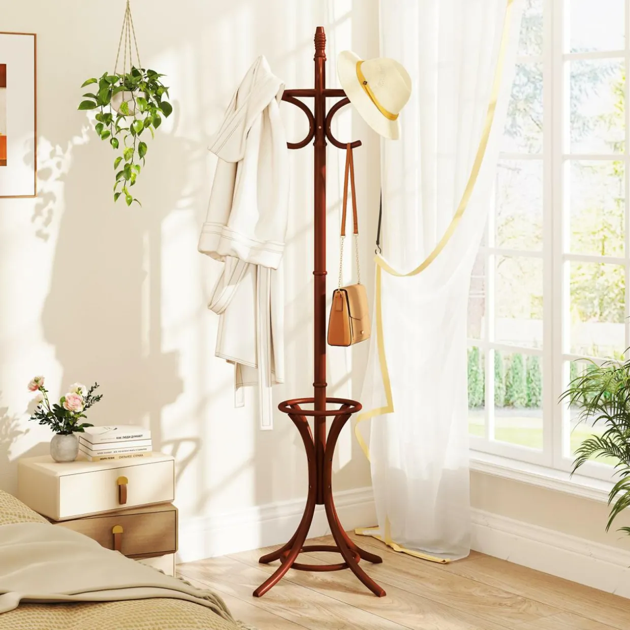Tangkula Coat Rack with Umbrella Holder, 73 Inch Freestanding Coat Hanger Stand with 12 Hooks