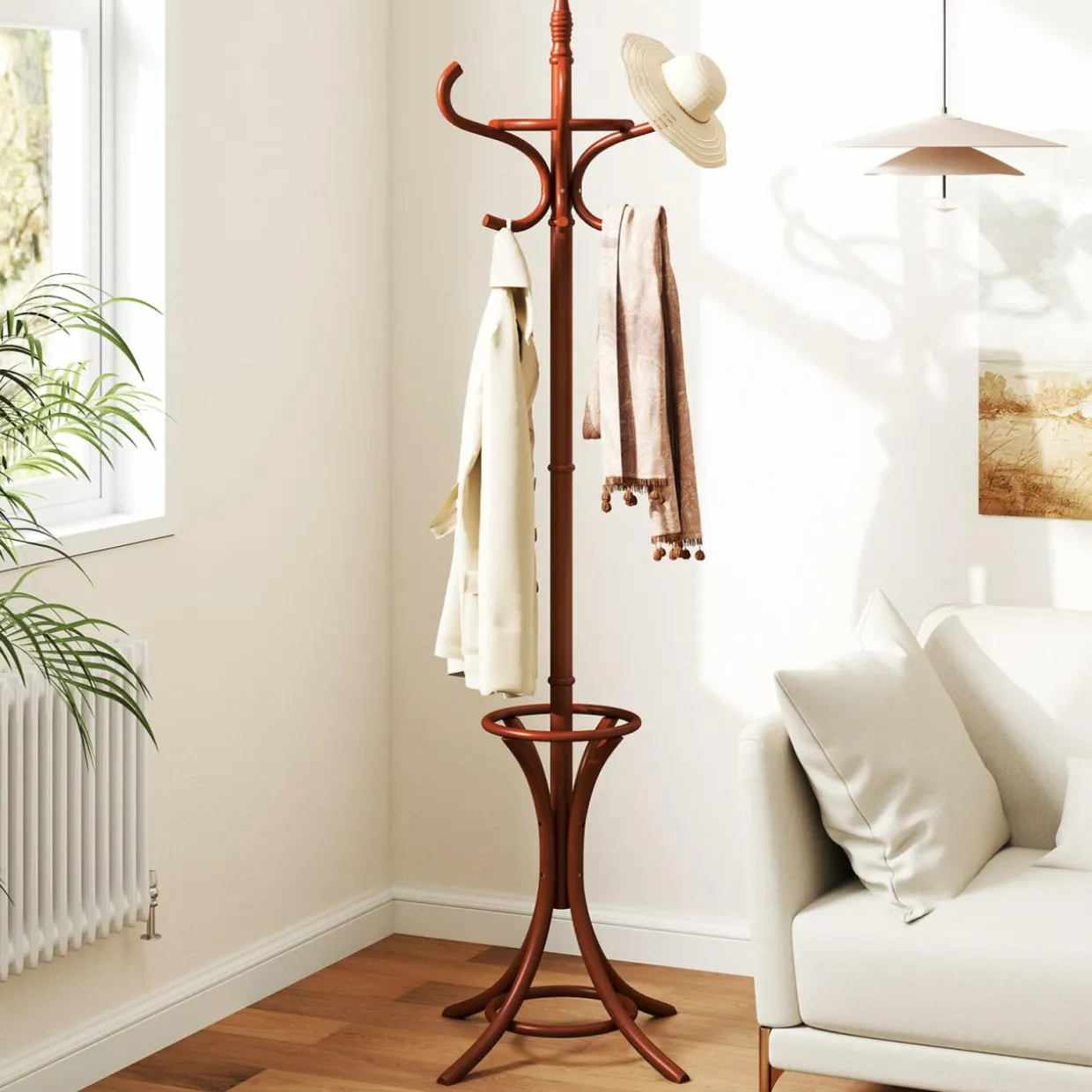 Tangkula Coat Rack with Umbrella Holder, 73 Inch Freestanding Coat Hanger Stand with 12 Hooks