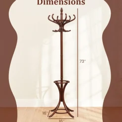 Tangkula Coat Rack with Umbrella Holder, 73 Inch Freestanding Coat Hanger Stand with 12 Hooks