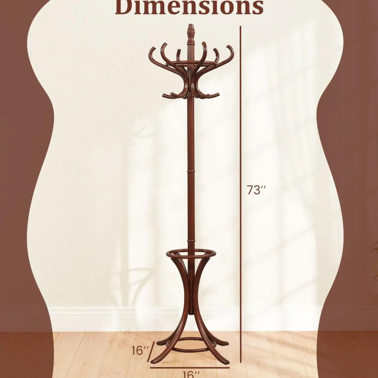 Tangkula Coat Rack with Umbrella Holder, 73 Inch Freestanding Coat Hanger Stand with 12 Hooks