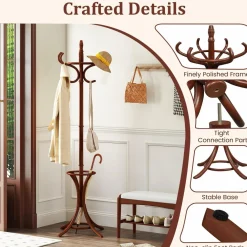 Tangkula Coat Rack with Umbrella Holder, 73 Inch Freestanding Coat Hanger Stand with 12 Hooks