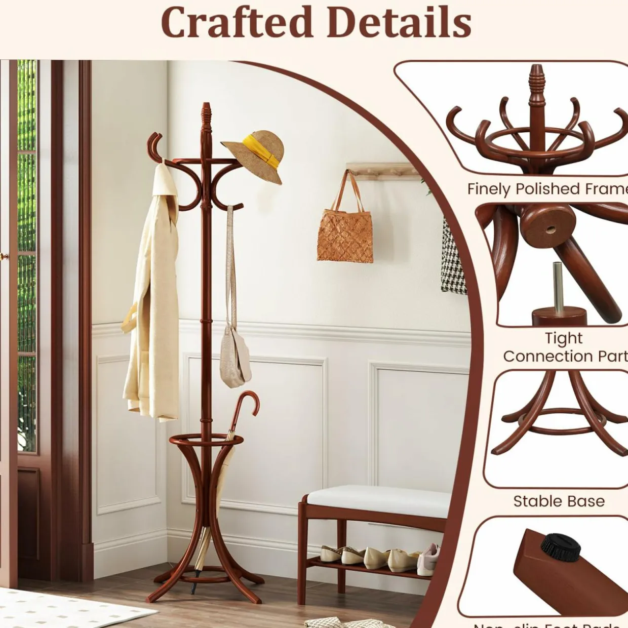 Tangkula Coat Rack with Umbrella Holder, 73 Inch Freestanding Coat Hanger Stand with 12 Hooks