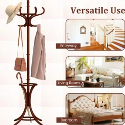 Tangkula Coat Rack with Umbrella Holder, 73 Inch Freestanding Coat Hanger Stand with 12 Hooks