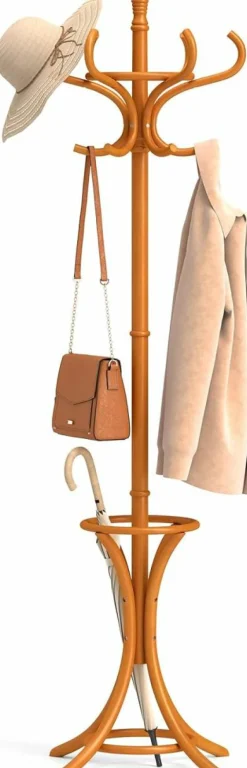 Tangkula Coat Rack with Umbrella Holder, 73 Inch Freestanding Coat Hanger Stand with 12 Hooks